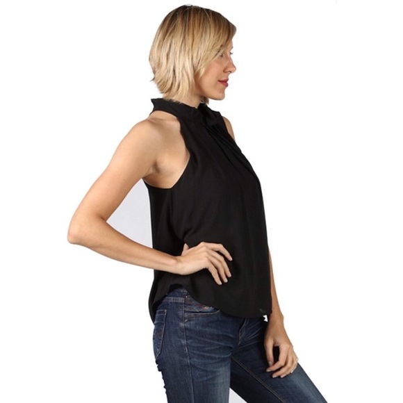 Pussy Bow Mock Halter Sleeveless Chiffon Blouse - Picture 2 of 3